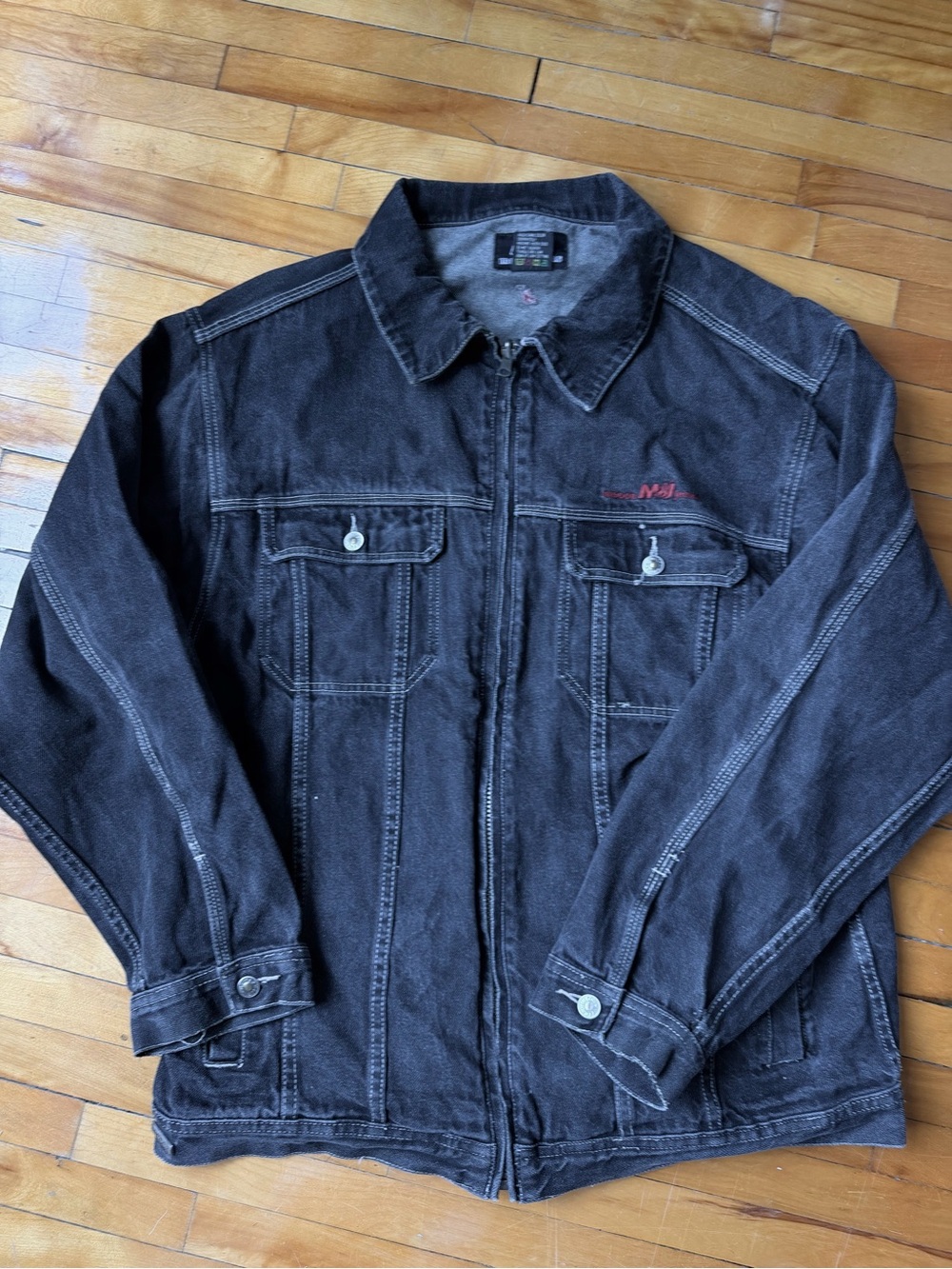 Oversize Vintage Black Denim Zip-Front Jacket